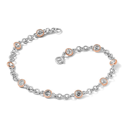 Sterling Silver Cheryl M Rhodium-Plated And Rose Gold-Plated Accent Brilliant-Cut Cz Bezel 11 Station 7.25 Inch Bracelet