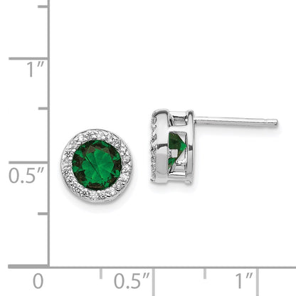Sterling Silver Cheryl M Rhodium-Plated Brilliant-Cut Green Glass And White Cz Halo Post Earrings