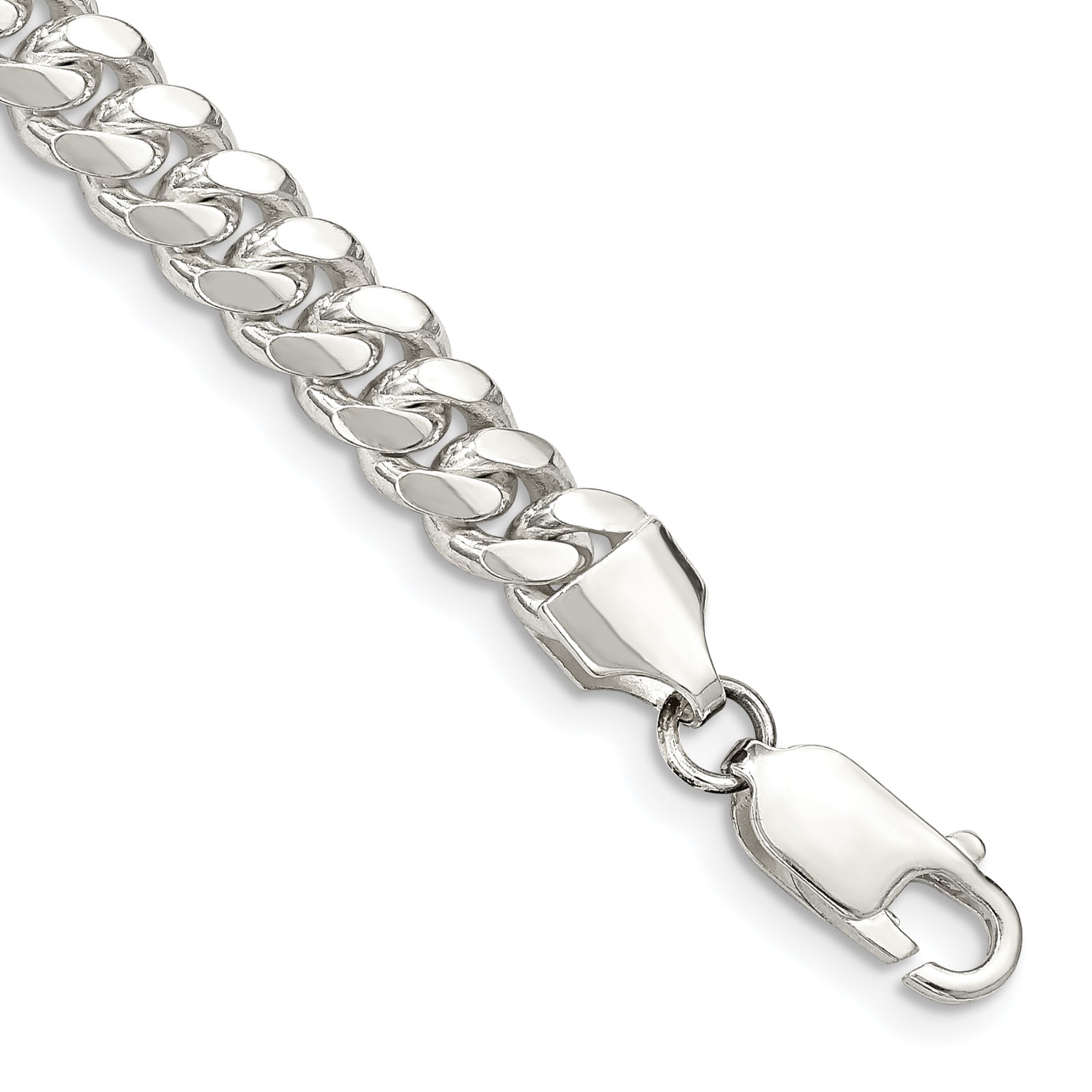 8 Inch Sterling Silver 6.4mm Polished Domed Curb Chain Bracelet