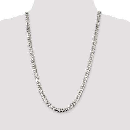 26 Inch Sterling Silver 7.0mm Polished Domed Curb Chain Necklace