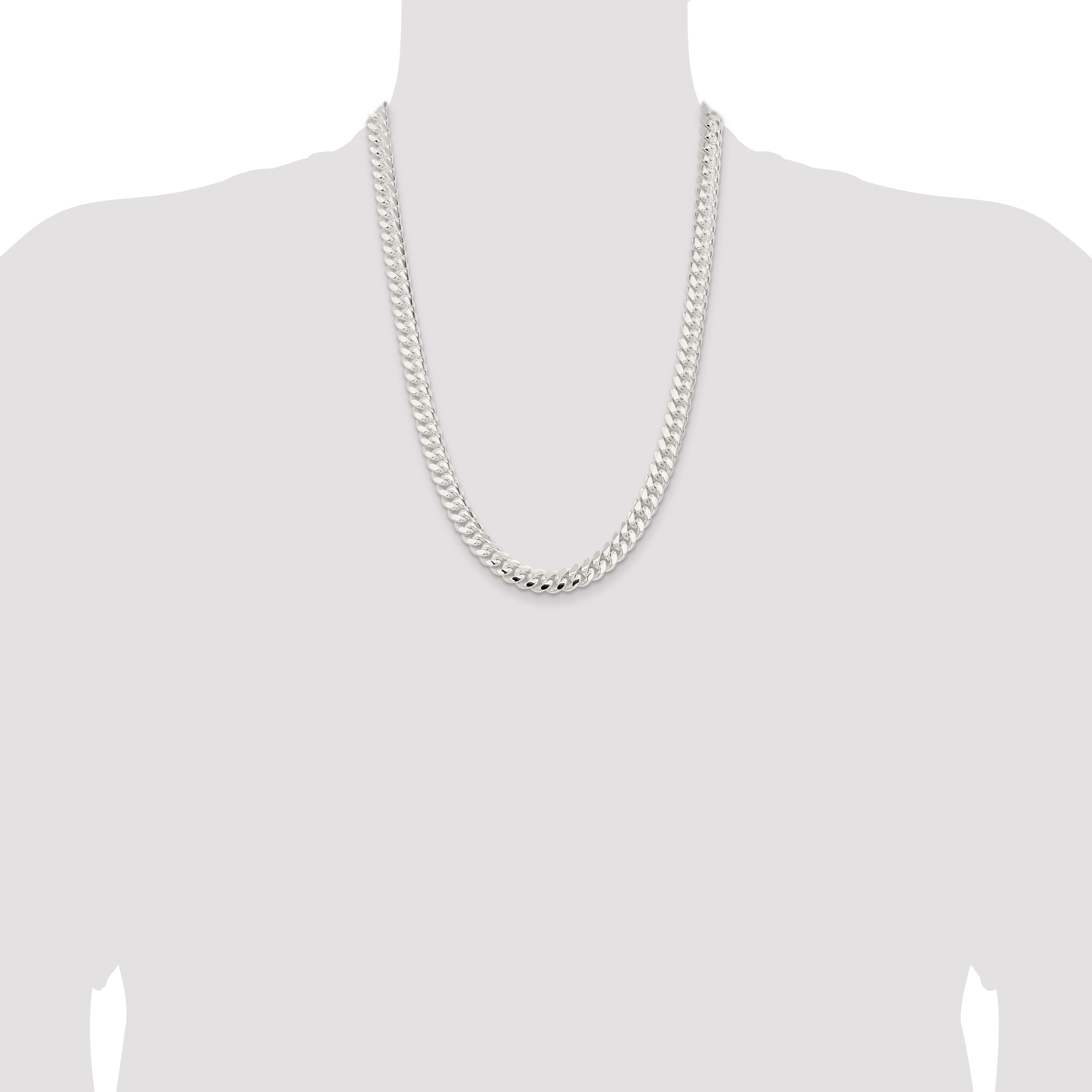 24 Inch Sterling Silver 9mm Polished Domed Curb Chain Necklace