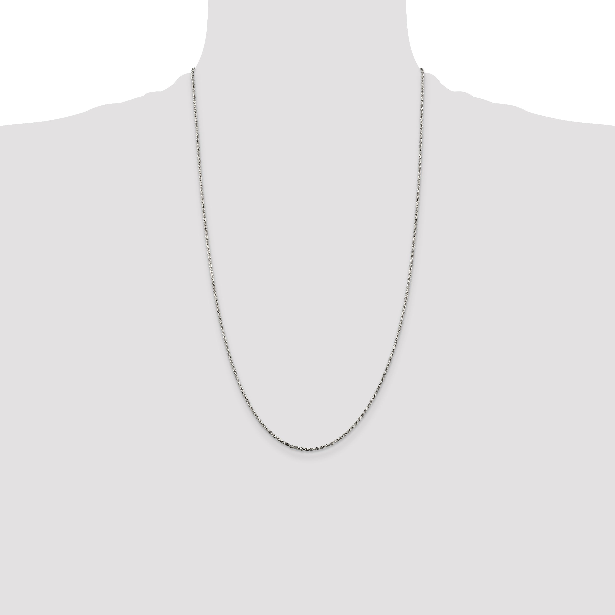 26 Inch Sterling Silver 1.5mm Diamond-Cut Rope Chain Necklace