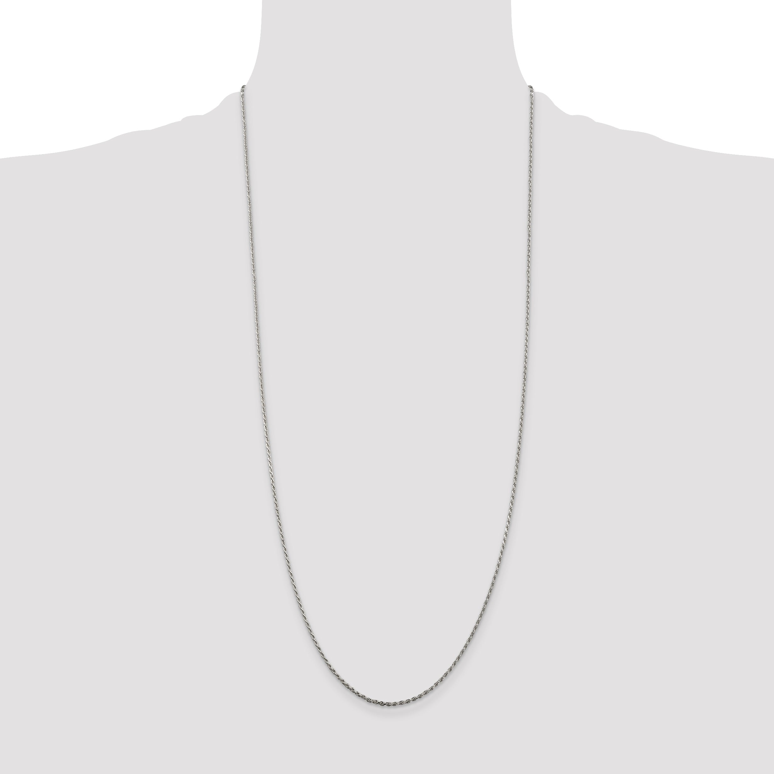30 Inch Sterling Silver 1.5mm Diamond-Cut Rope Chain Necklace