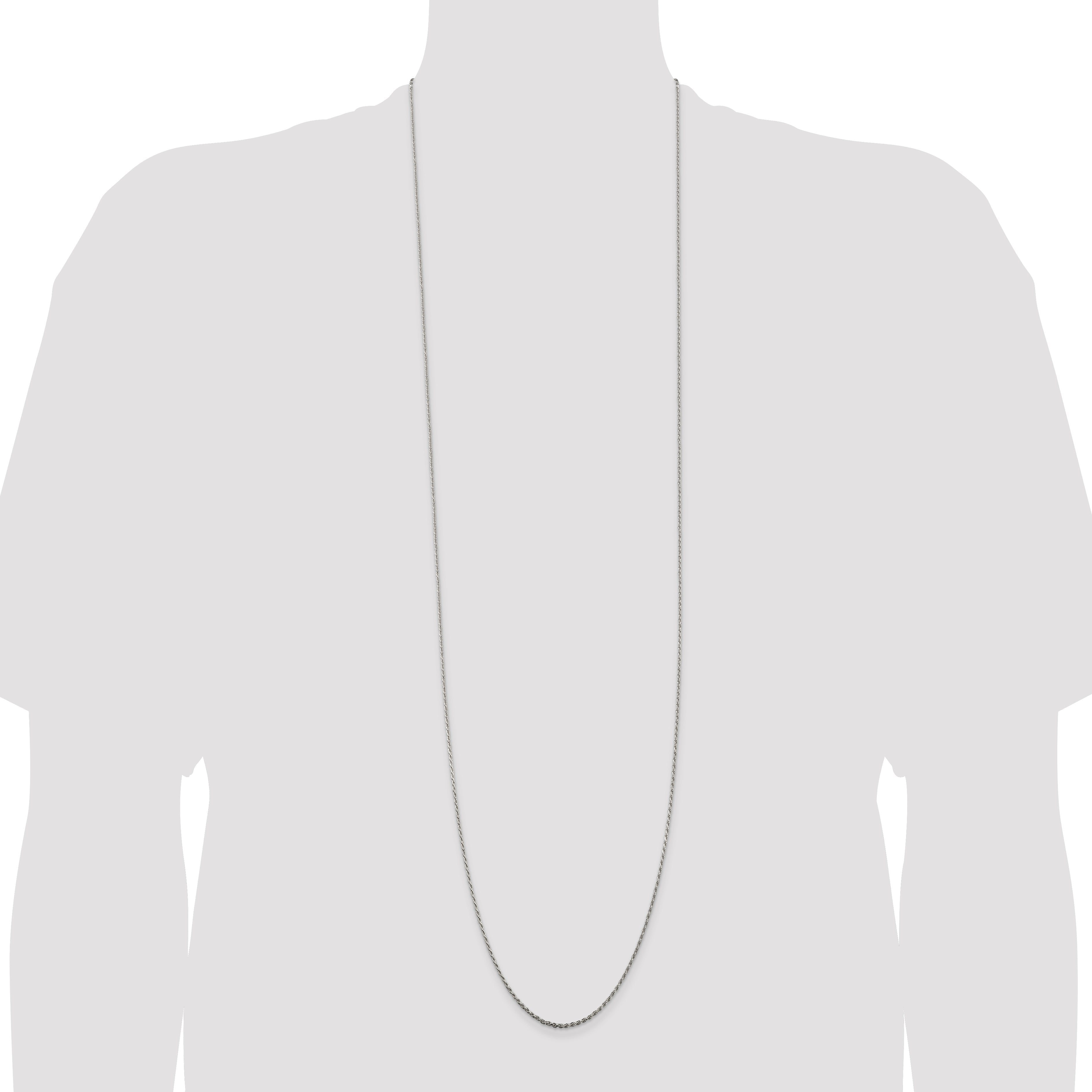 42 Inch Sterling Silver 1.5mm Diamond-Cut Rope Chain Necklace