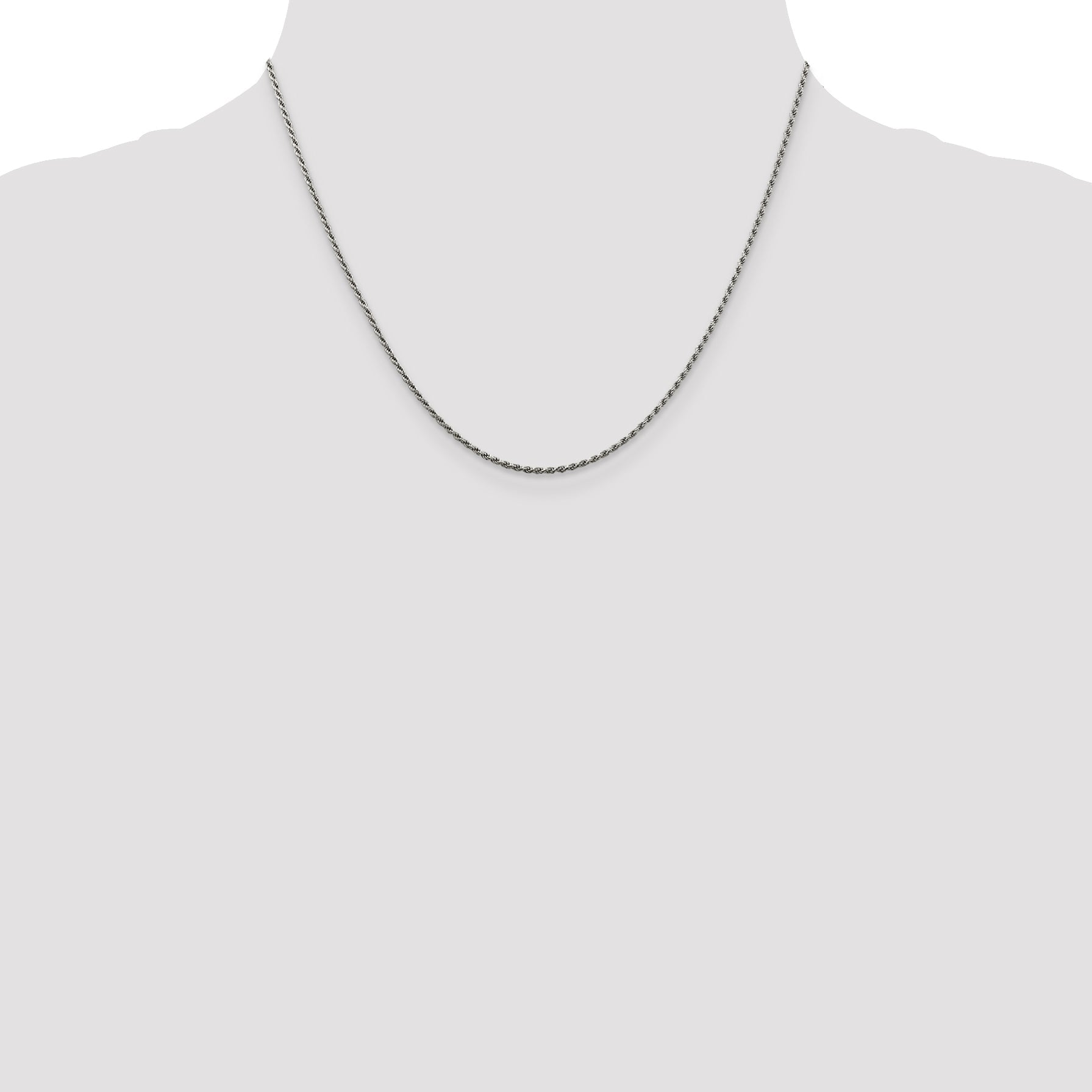 18 Inch Sterling Silver Rhodium-Plated 1.5mm Diamond-Cut Rope Chain Necklace