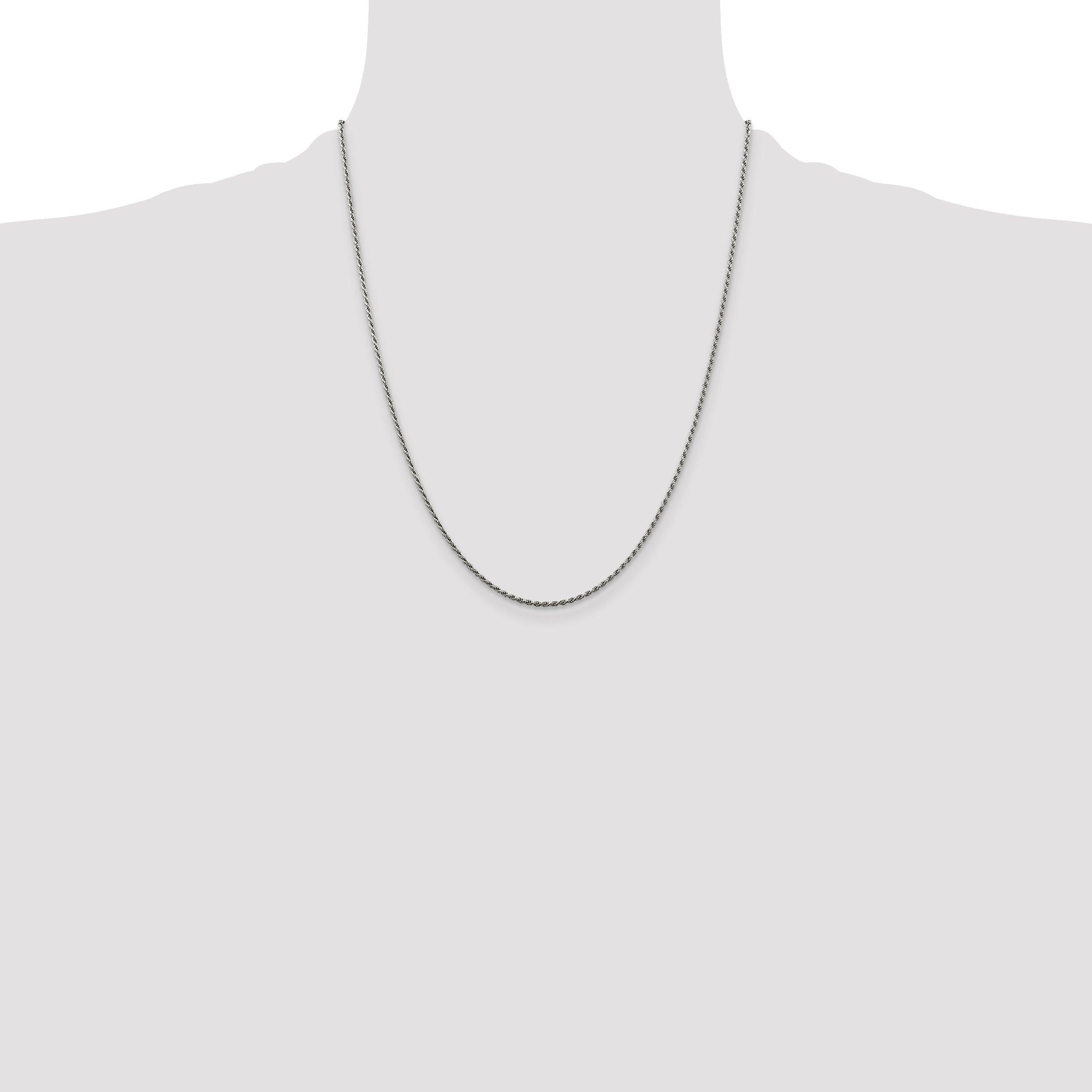 22 Inch Sterling Silver Rhodium-Plated 1.5mm Diamond-Cut Rope Chain Necklace