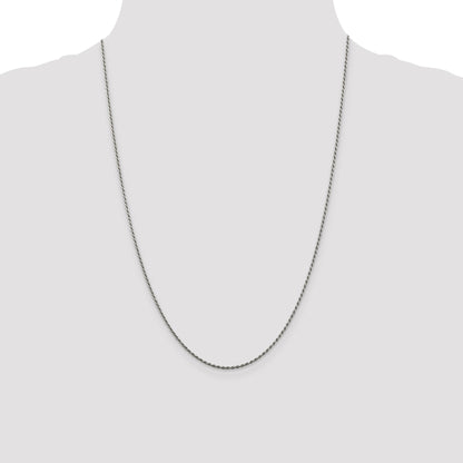24 Inch Sterling Silver Rhodium-Plated 1.5mm Diamond-Cut Rope Chain Necklace