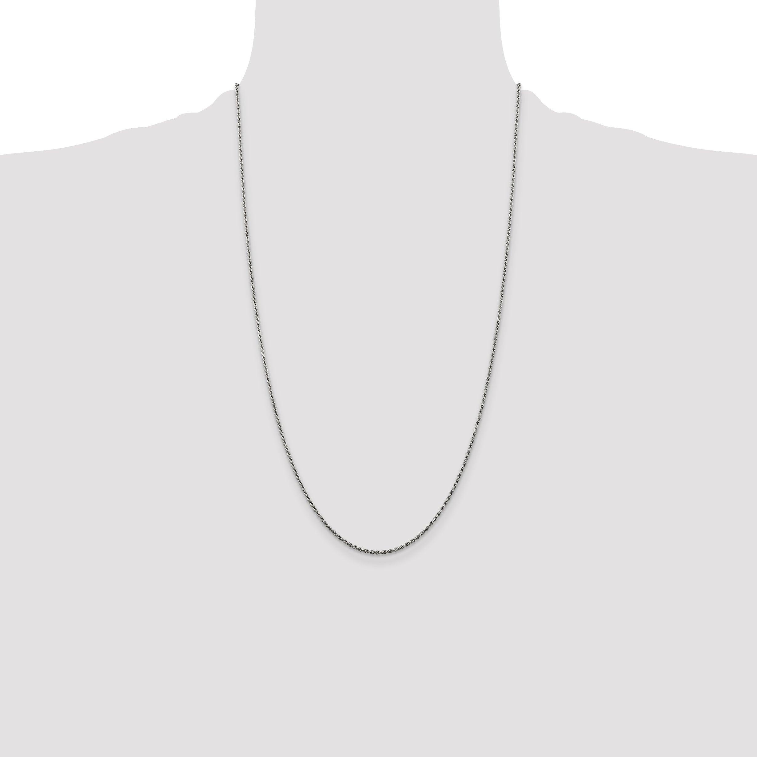 26 Inch Sterling Silver Rhodium-Plated 1.5mm Diamond-Cut Rope Chain Necklace