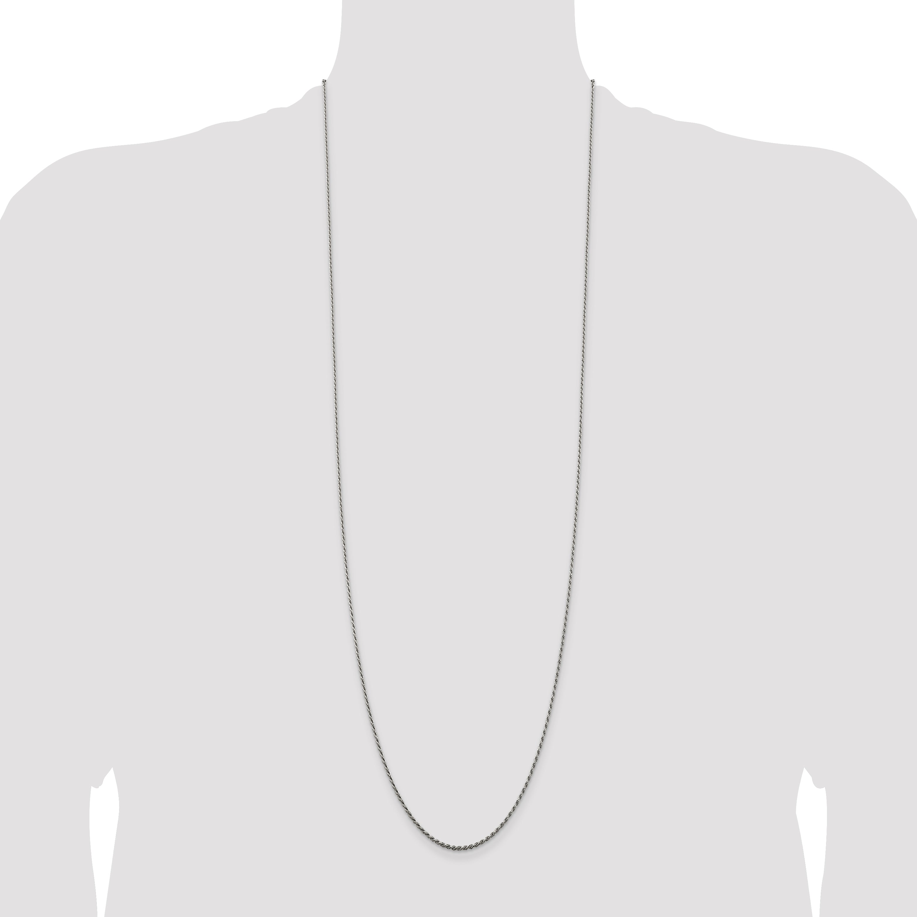 36 Inch Sterling Silver Rhodium-Plated 1.5mm Diamond-Cut Rope Chain Necklace