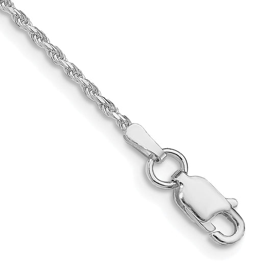 9 Inch Sterling Silver Rhodium-Plated 1.5mm Diamond-Cut Rope Chain Anklet