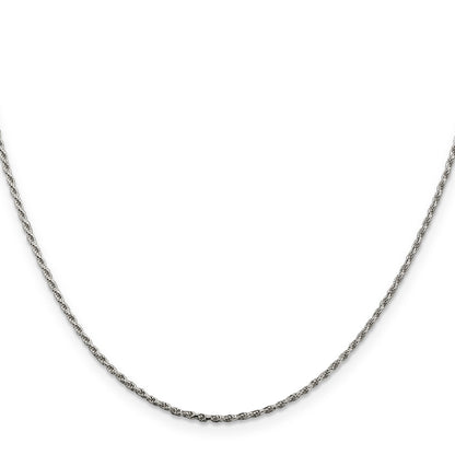 22 Inch Sterling Silver Rhodium-Plated 1.5mm Diamond-Cut Rope Chain W/4In Ext.