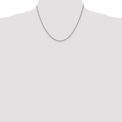 18 Inch Sterling Silver 1.7mm Diamond-Cut Rope Chain W/2In Ext.