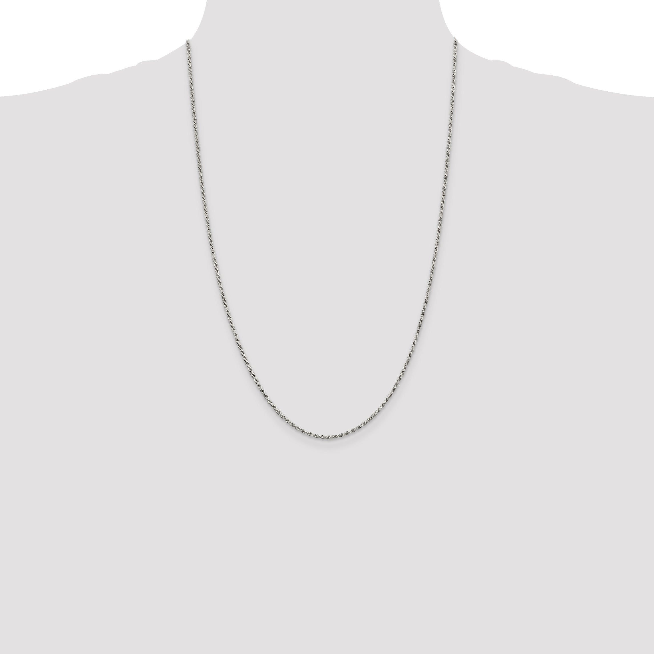 24 Inch Sterling Silver 1.7mm Diamond-Cut Rope Chain Necklace