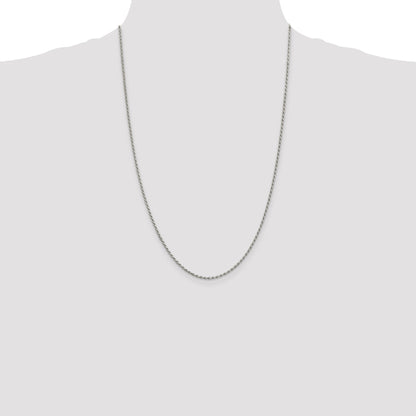 24 Inch Sterling Silver 1.7mm Diamond-Cut Rope Chain Necklace