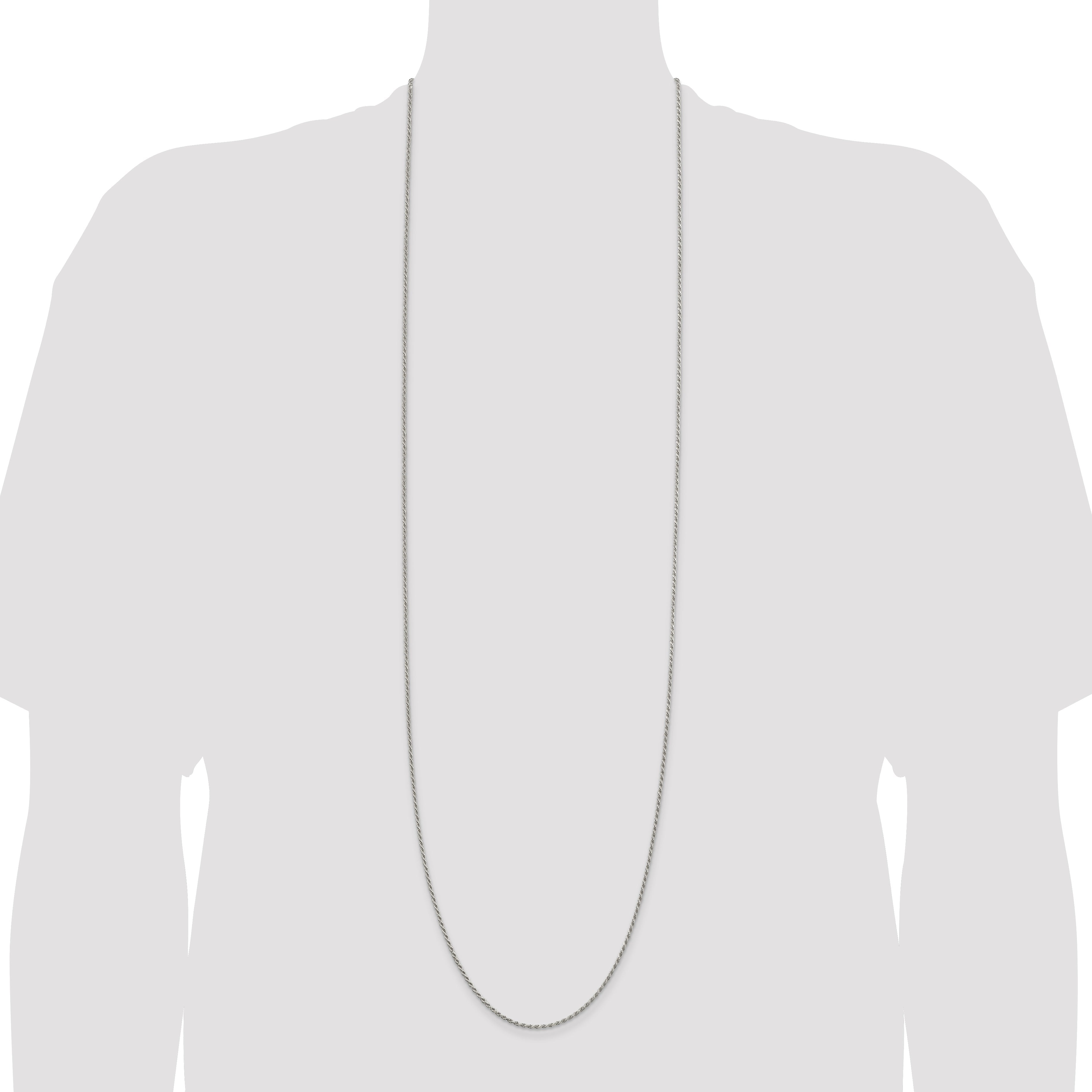 42 Inch Sterling Silver 1.7mm Diamond-Cut Rope Chain Necklace