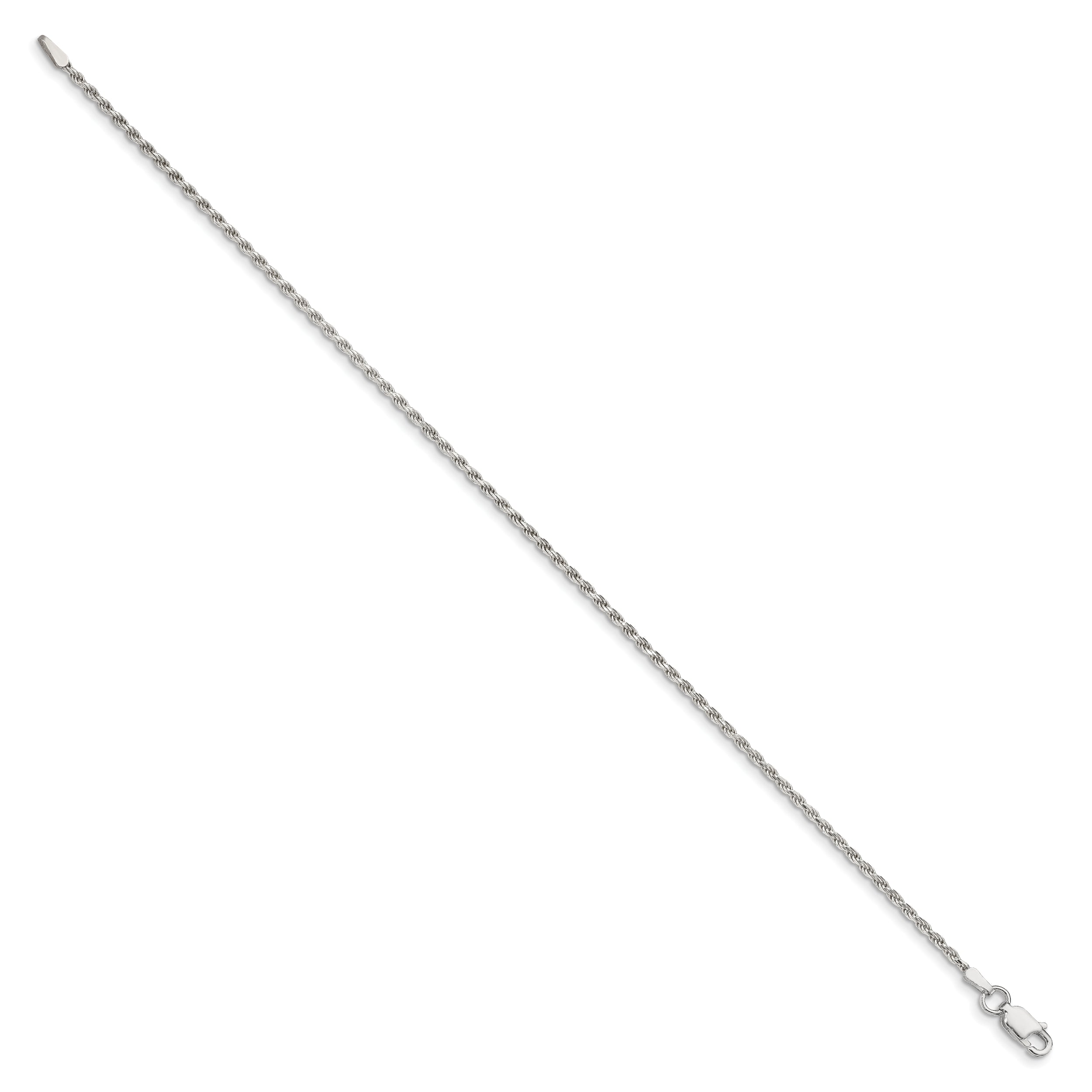 7 Inch Sterling Silver 1.7mm Diamond-cut Rope Chain Bracelet