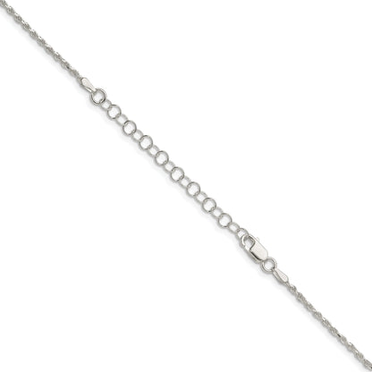 18 Inch Sterling Silver 1.7mm Diamond-Cut Rope Chain W/2In Ext.