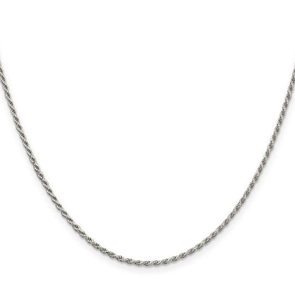 24 Inch Sterling Silver Rhodium-Plated 1.7mm Diamond-Cut Rope Chain Necklace