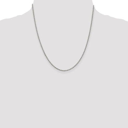 20 Inch Sterling Silver Rhodium-Plated 1.7mm Diamond-Cut Rope Chain Necklace