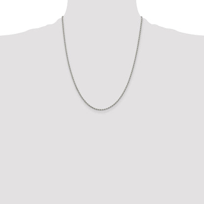 22 Inch Sterling Silver Rhodium-Plated 1.7mm Diamond-Cut Rope Chain W/4In Ext.