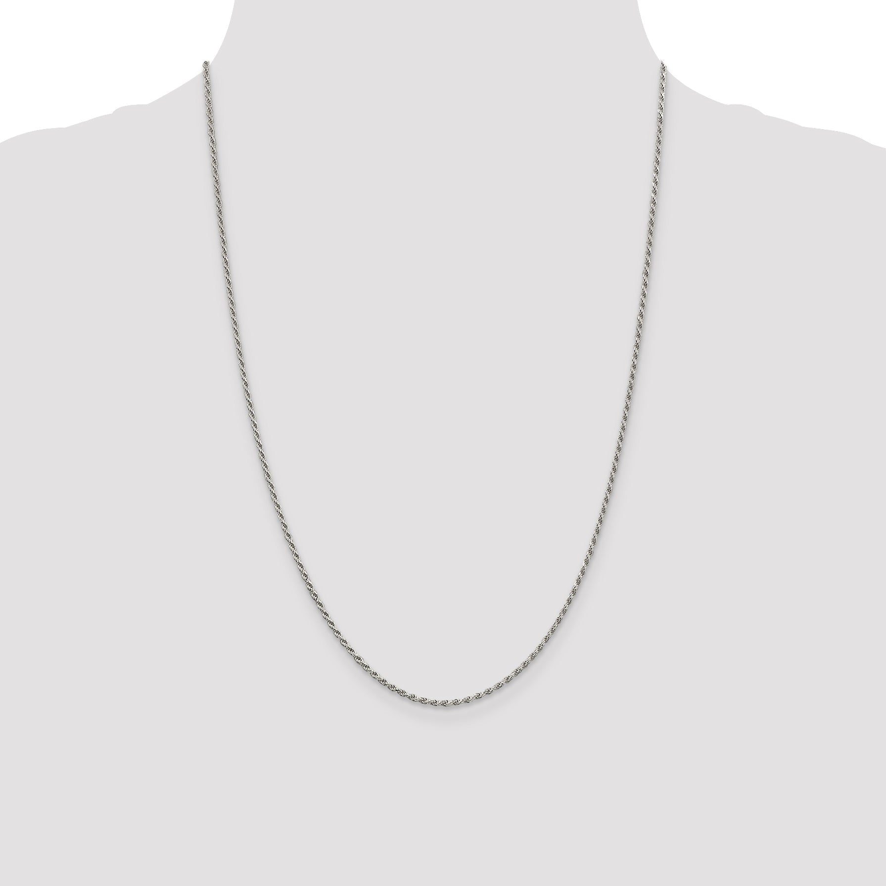 24 Inch Sterling Silver Rhodium-Plated 1.7mm Diamond-Cut Rope Chain Necklace