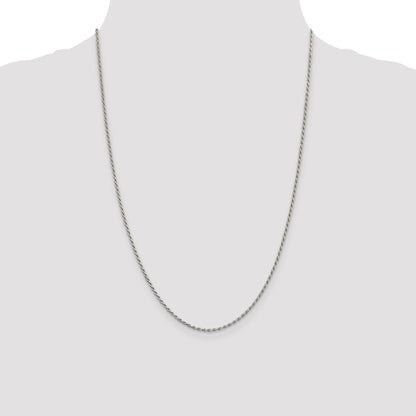 24 Inch Sterling Silver Rhodium-Plated 1.7mm Diamond-Cut Rope Chain Necklace