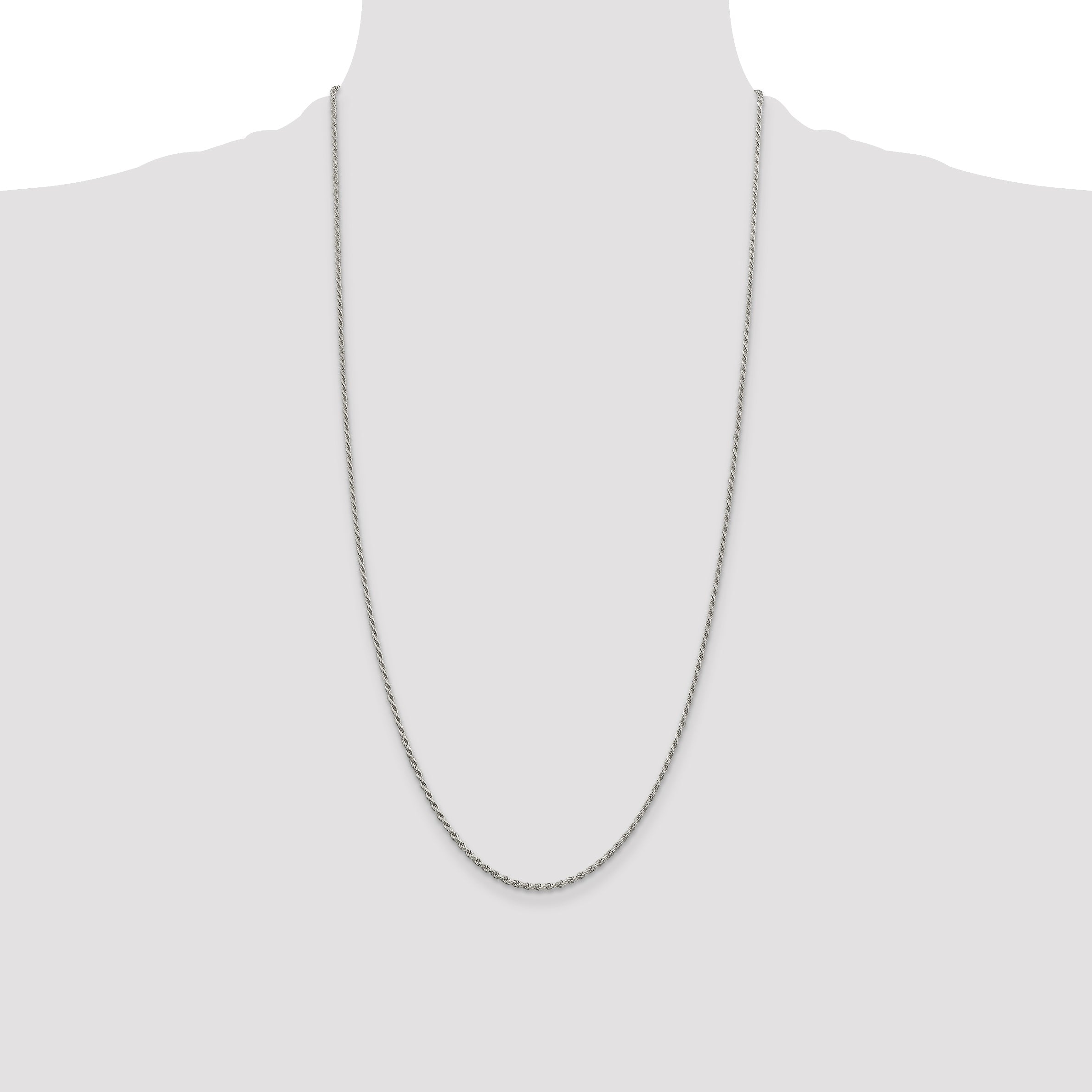 28 Inch Sterling Silver Rhodium-Plated 1.7mm Diamond-Cut Rope Chain Necklace