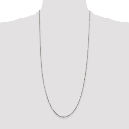 30 Inch Sterling Silver Rhodium-Plated 1.7mm Diamond-Cut Rope Chain Necklace