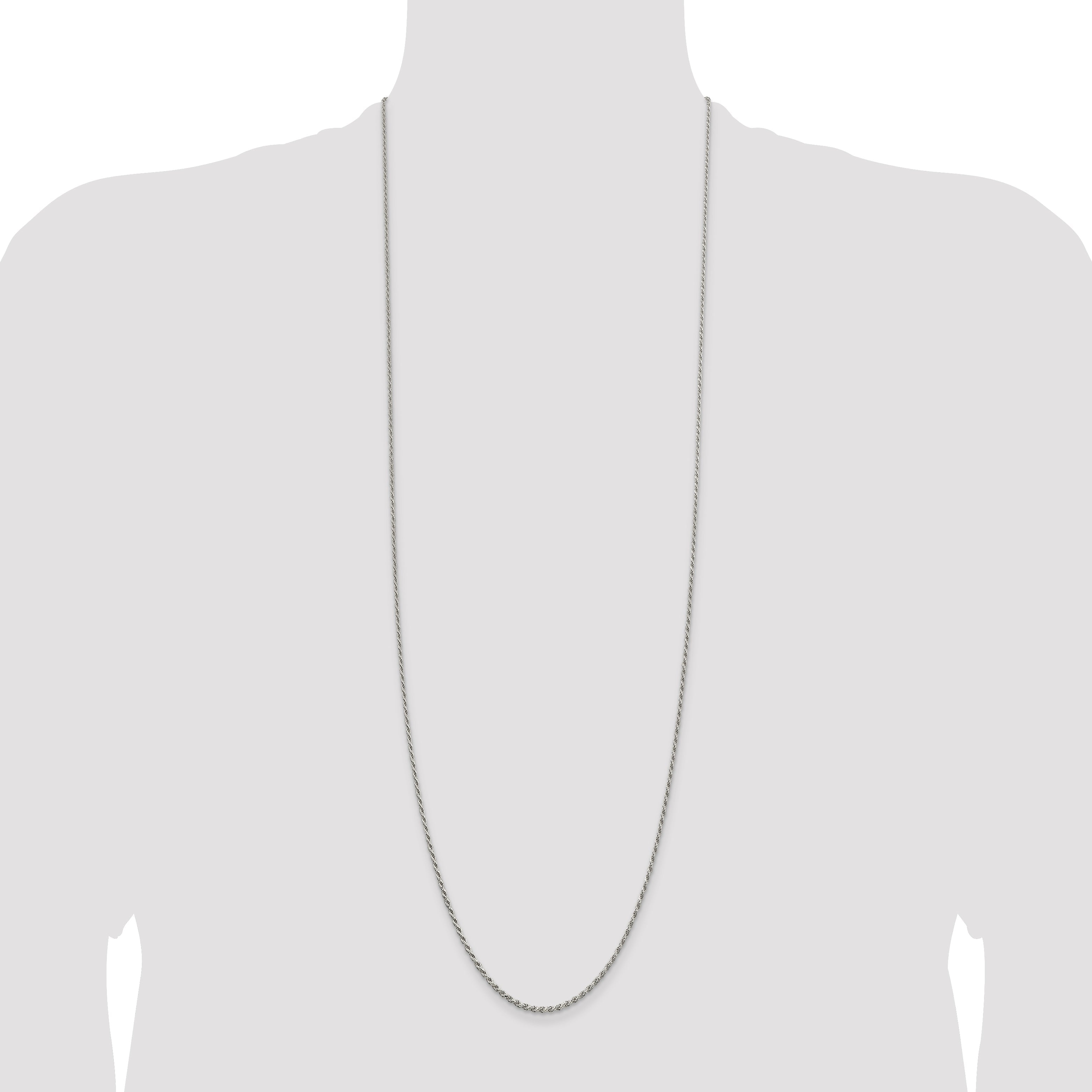 36 Inch Sterling Silver Rhodium-Plated 1.7mm Diamond-Cut Rope Chain Necklace