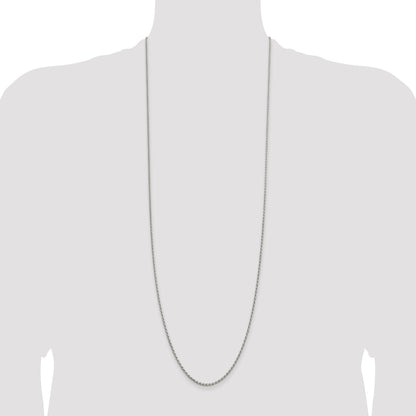 36 Inch Sterling Silver Rhodium-Plated 1.7mm Diamond-Cut Rope Chain Necklace