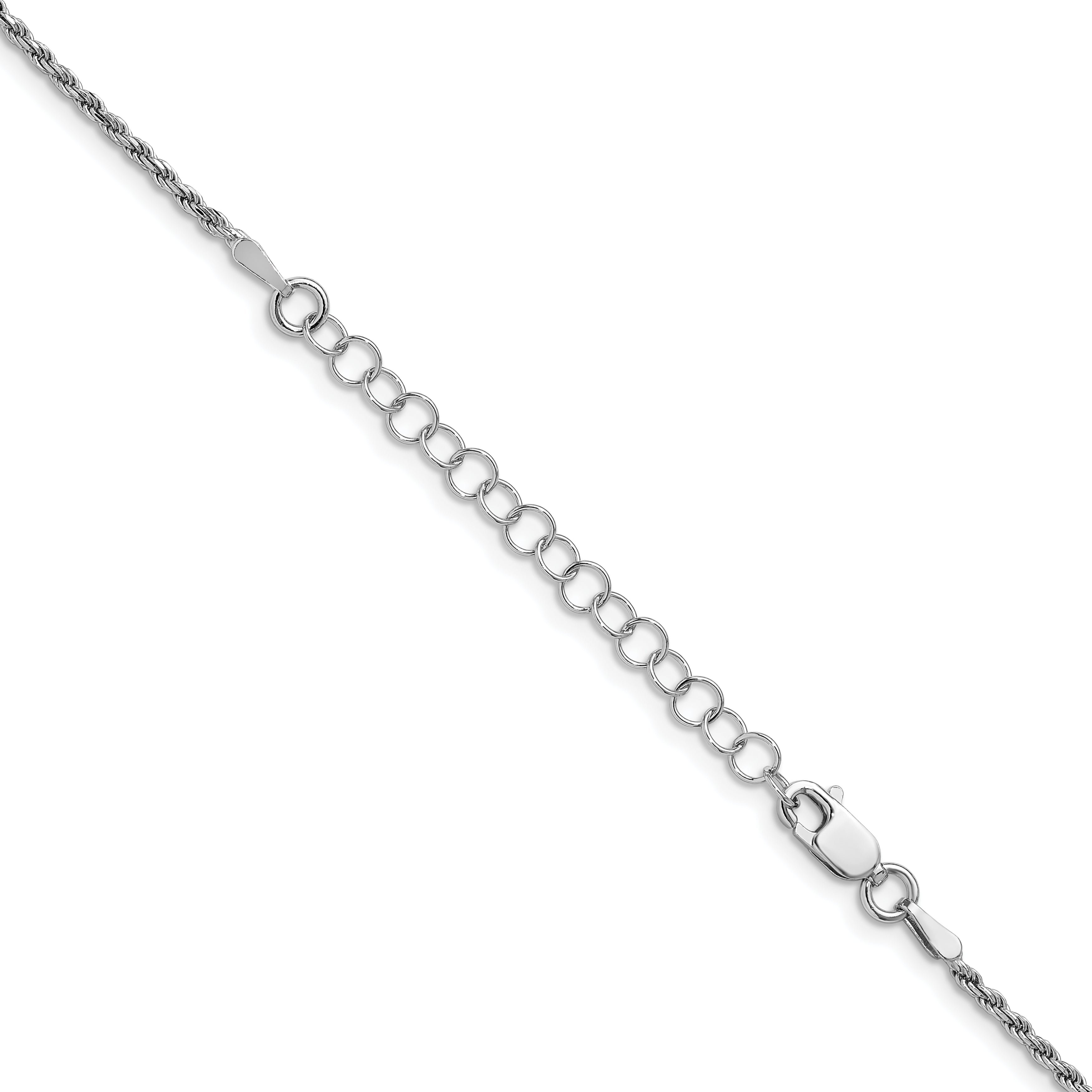 18 Inch Sterling Silver Rhodium-Plated 1.7mm Diamond-Cut Rope Chain W/2In Ext.
