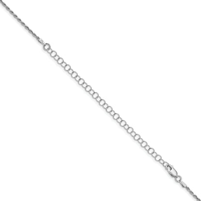 22 Inch Sterling Silver Rhodium-Plated 1.7mm Diamond-Cut Rope Chain W/4In Ext.