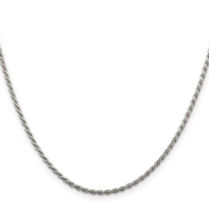 36 Inch Sterling Silver 1.85mm Diamond-Cut Rope Chain Necklace