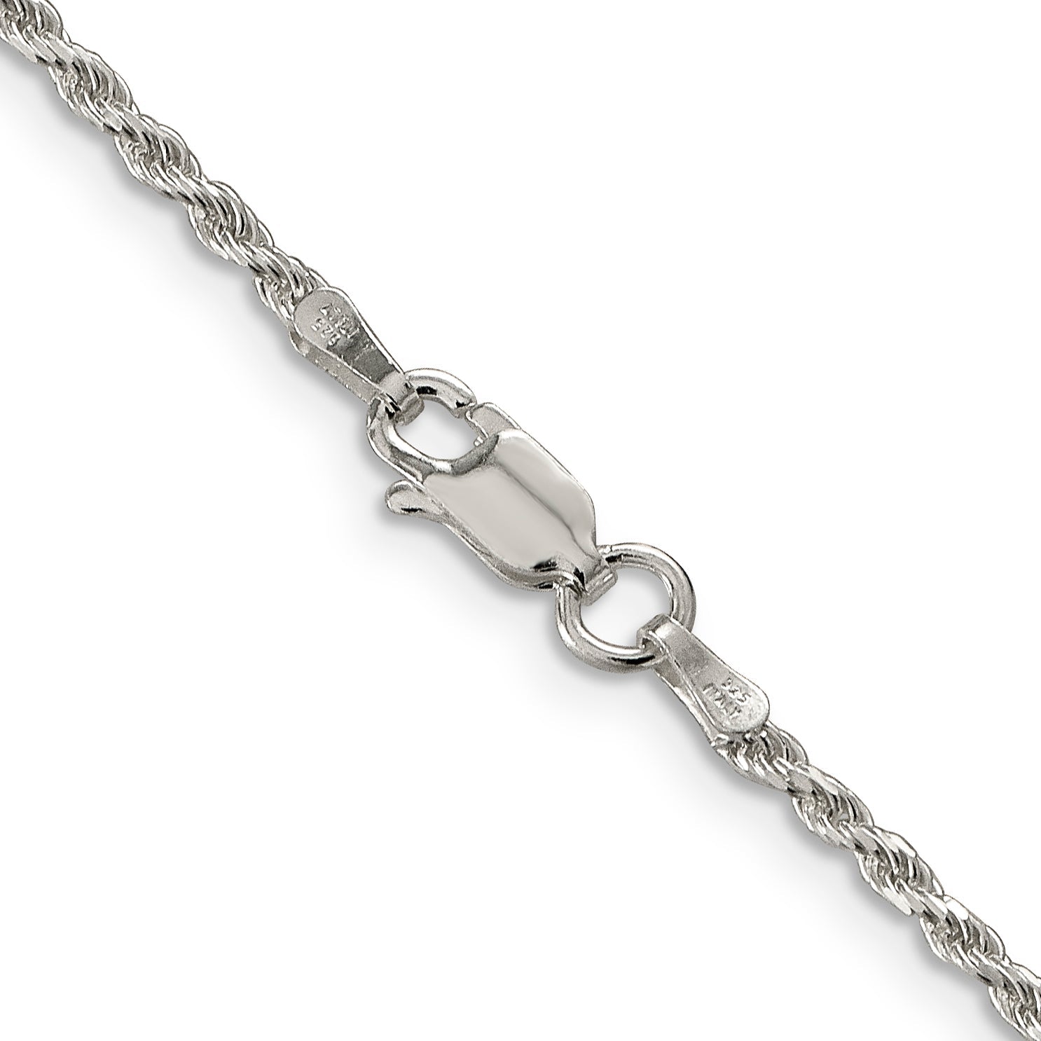 28 Inch Sterling Silver 1.85mm Diamond-Cut Rope Chain Necklace