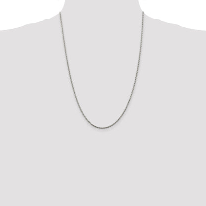 24 Inch Sterling Silver 1.85mm Diamond-Cut Rope Chain Necklace