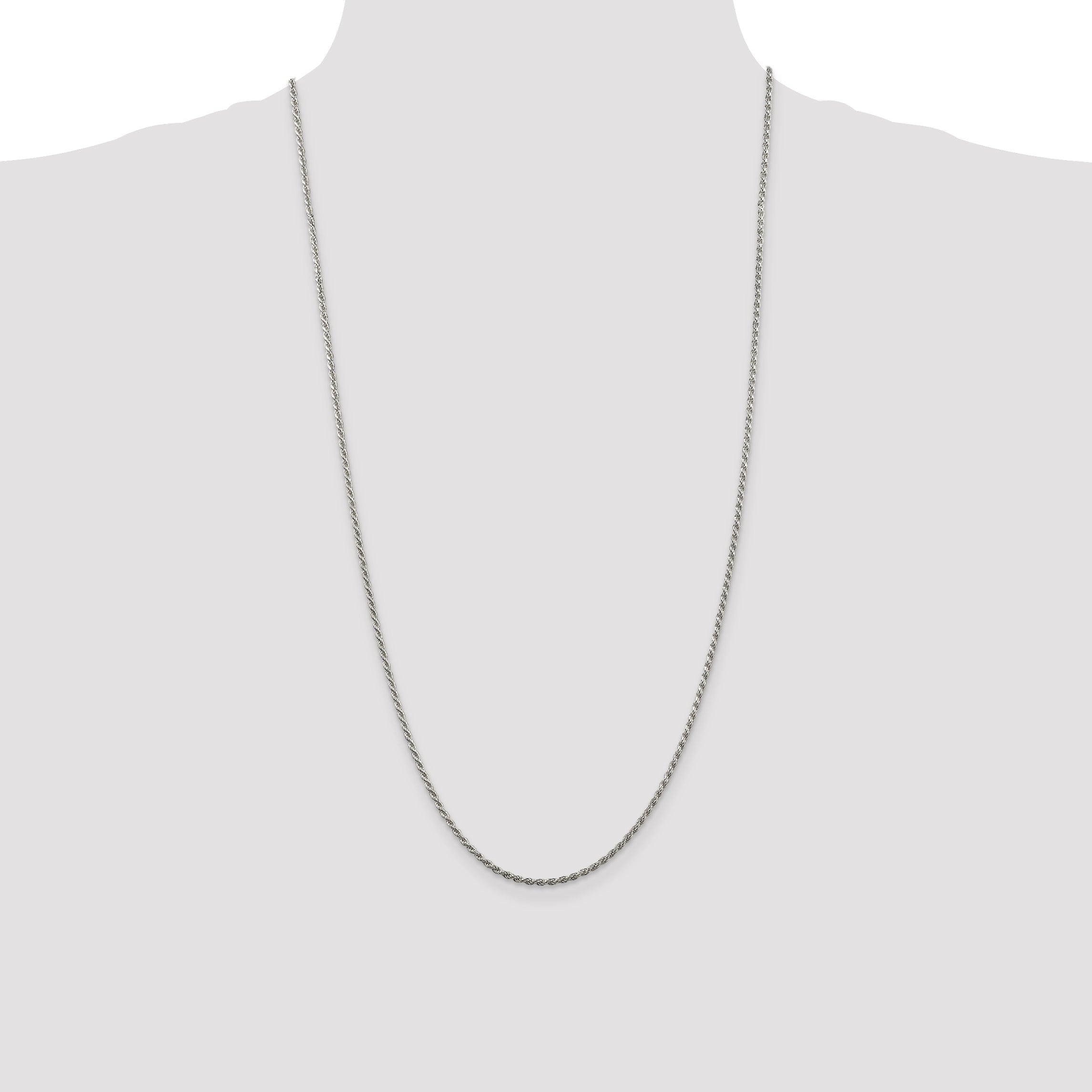 28 Inch Sterling Silver 1.85mm Diamond-Cut Rope Chain Necklace
