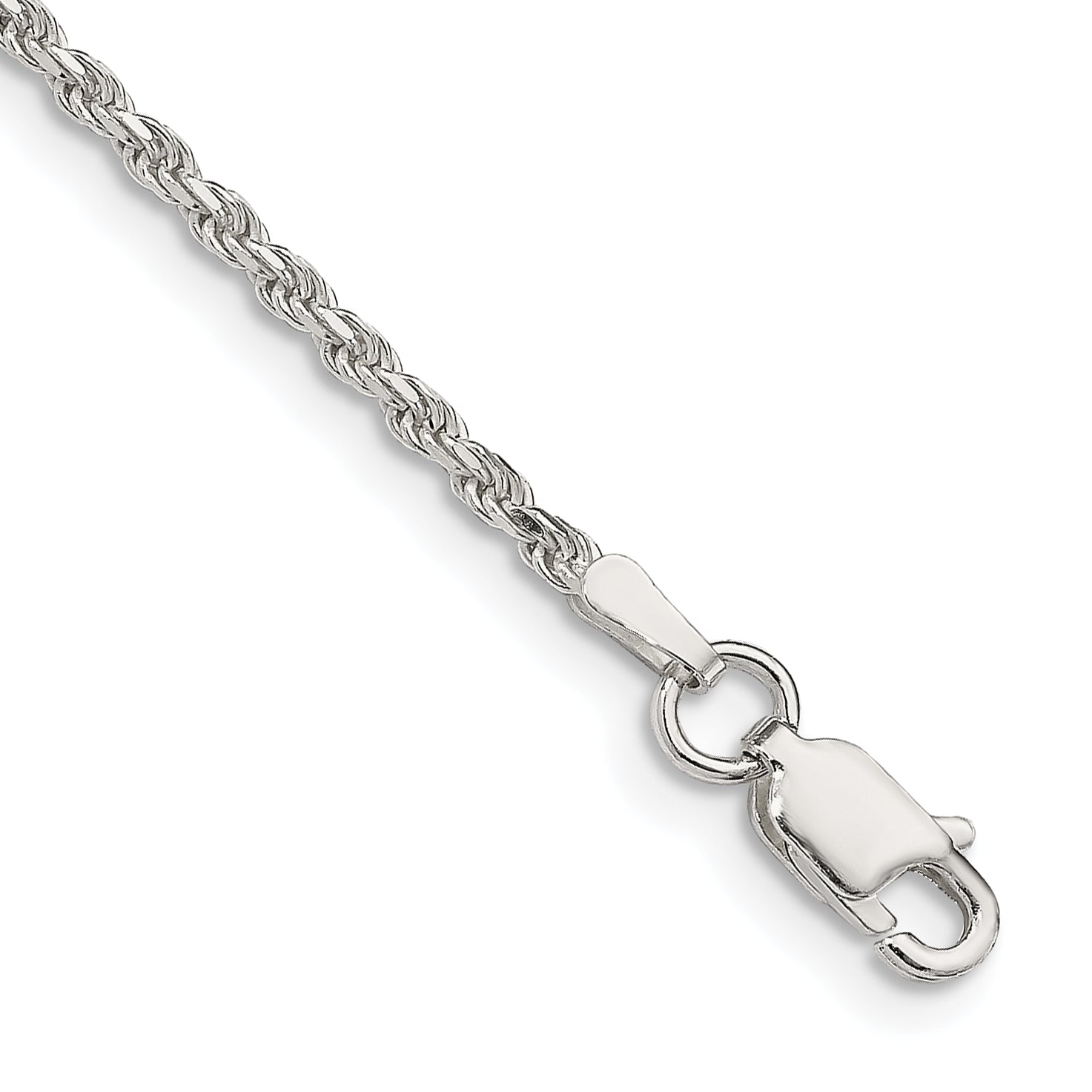 10 Inch Sterling Silver 1.85mm Diamond-Cut Rope Chain Anklet