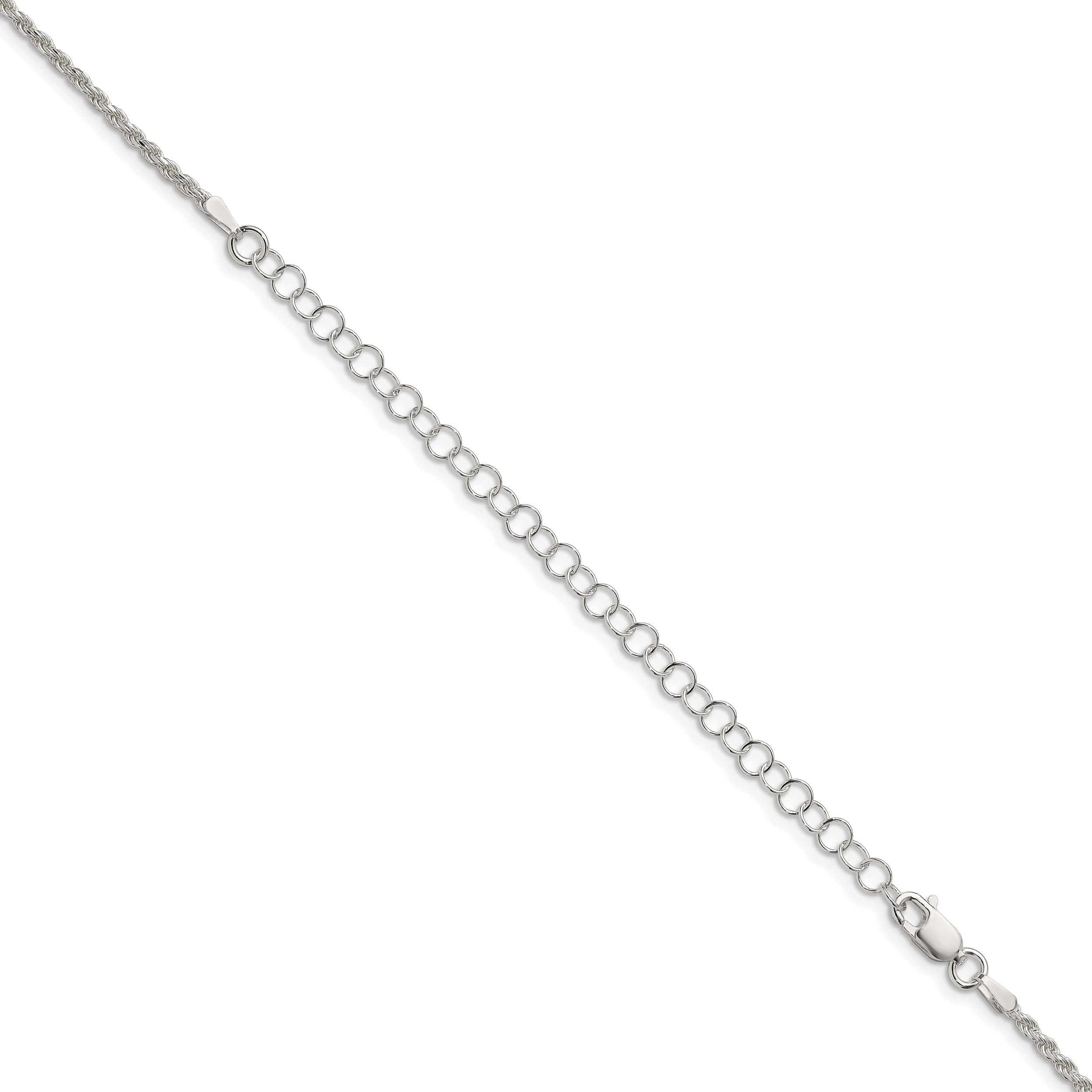 22 Inch Sterling Silver 1.85mm Diamond-Cut Rope Chain W/4In Ext.