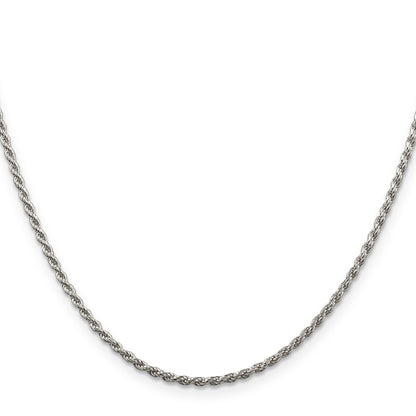 28 Inch Sterling Silver Rhodium-Plated 1.85mm Diamond-Cut Rope Chain Necklace
