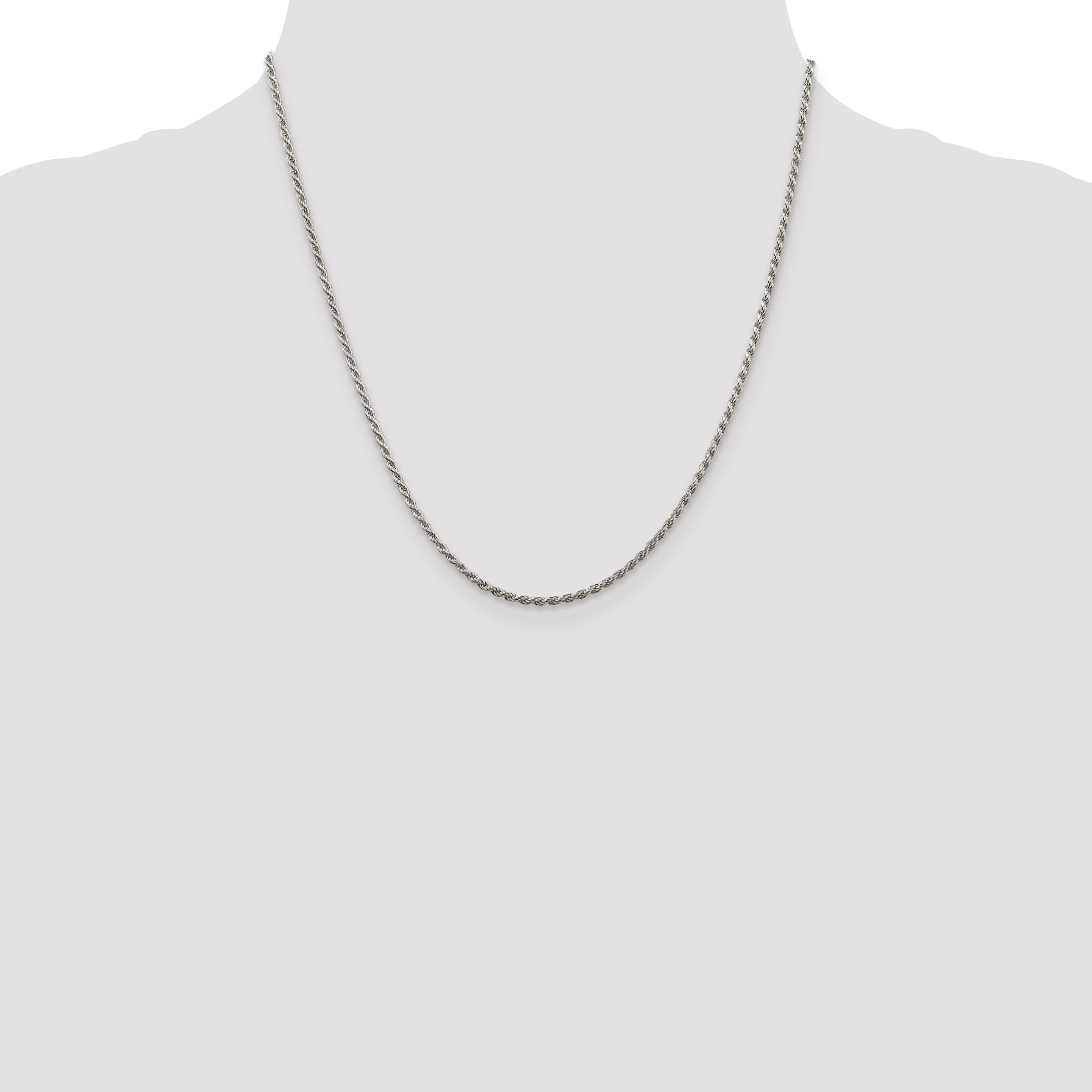 20 Inch Sterling Silver Rhodium-Plated 1.85mm Diamond-Cut Rope Chain Necklace