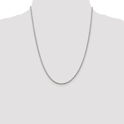 22 Inch Sterling Silver Rhodium-Plated 1.85mm Diamond-Cut Rope Chain Necklace