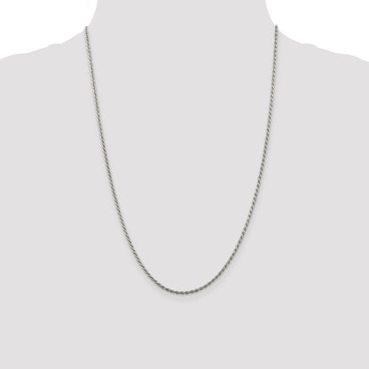 24 Inch Sterling Silver Rhodium-Plated 1.85mm Diamond-Cut Rope Chain Necklace