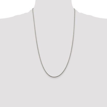26 Inch Sterling Silver Rhodium-Plated 1.85mm Diamond-Cut Rope Chain Necklace