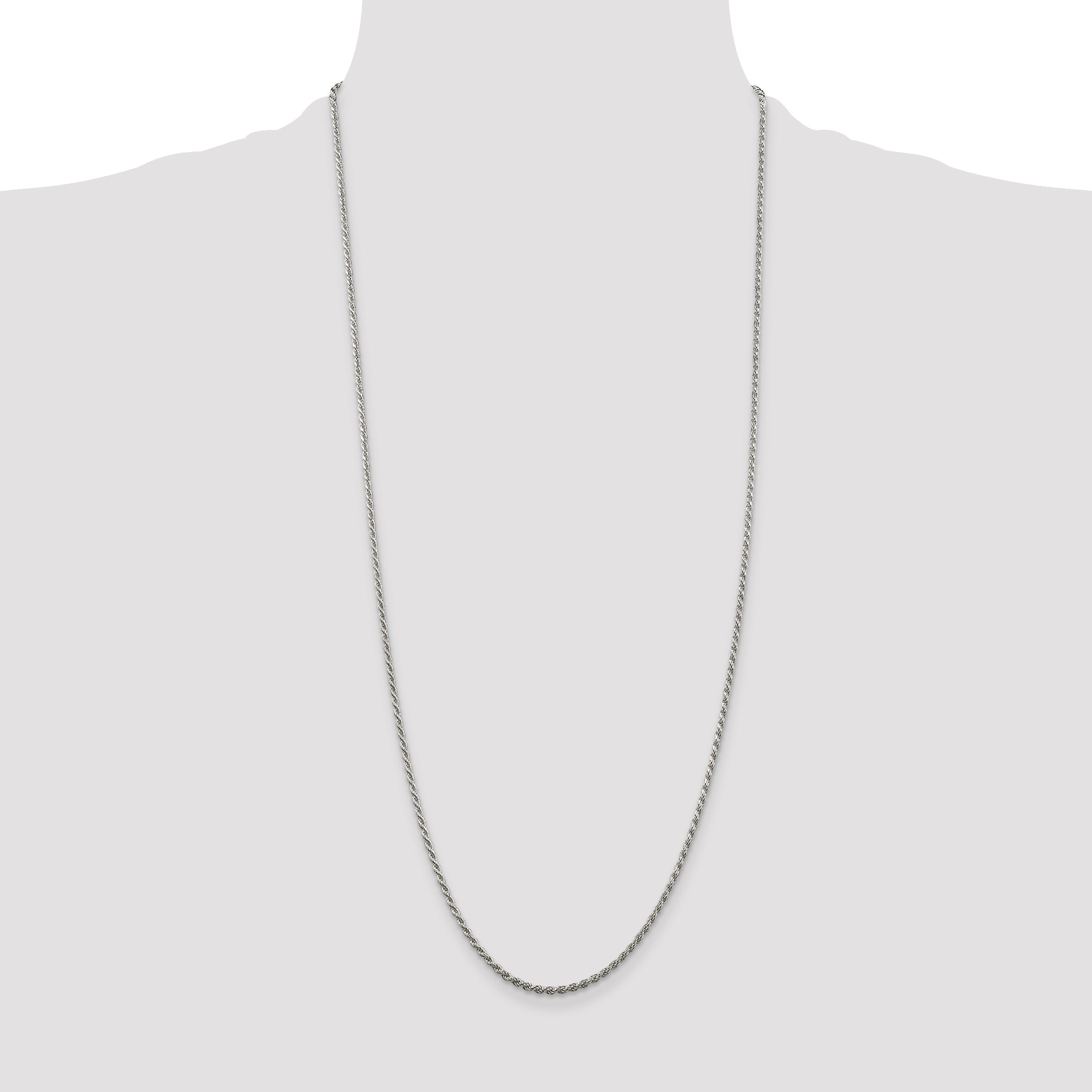 30 Inch Sterling Silver Rhodium-Plated 1.85mm Diamond-Cut Rope Chain Necklace