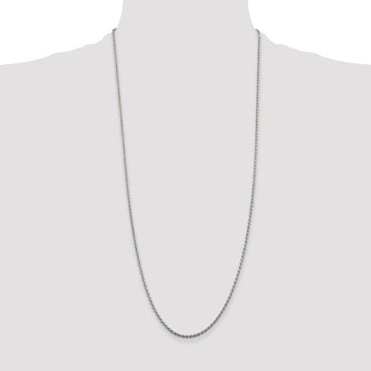 30 Inch Sterling Silver Rhodium-Plated 1.85mm Diamond-Cut Rope Chain Necklace