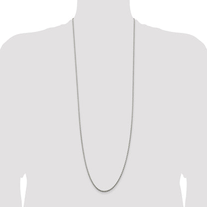 36 Inch Sterling Silver Rhodium-Plated 1.85mm Diamond-Cut Rope Chain Necklace