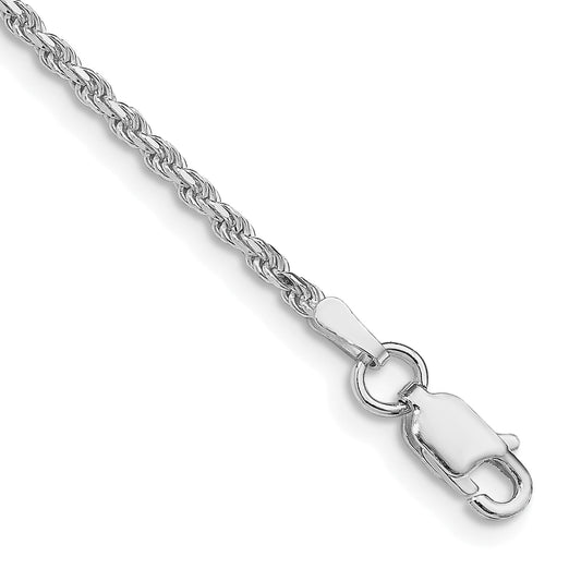 8 Inch Sterling Silver Rhodium-Plated 1.85mm Diamond-Cut Rope Chain Bracelet