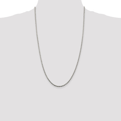 26 Inch Sterling Silver 2.25mm Diamond-Cut Rope Chain Necklace