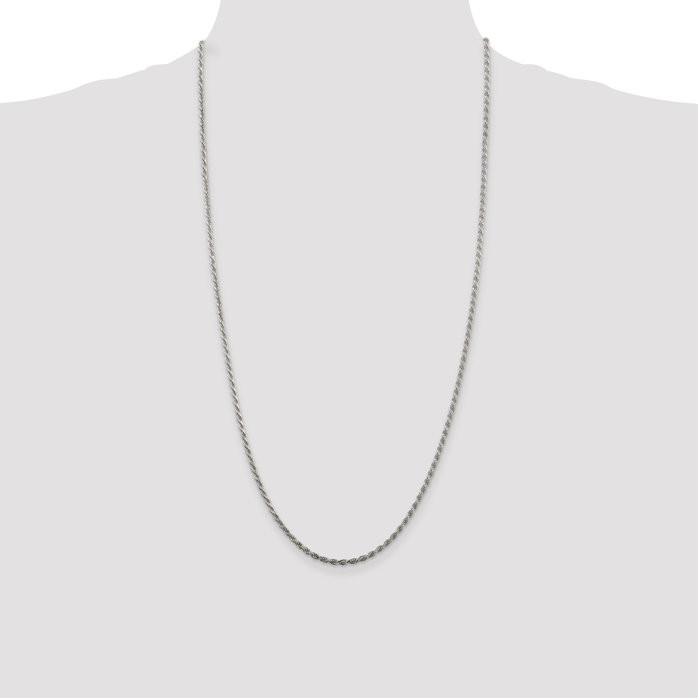 28 Inch Sterling Silver 2.25mm Diamond-Cut Rope Chain Necklace