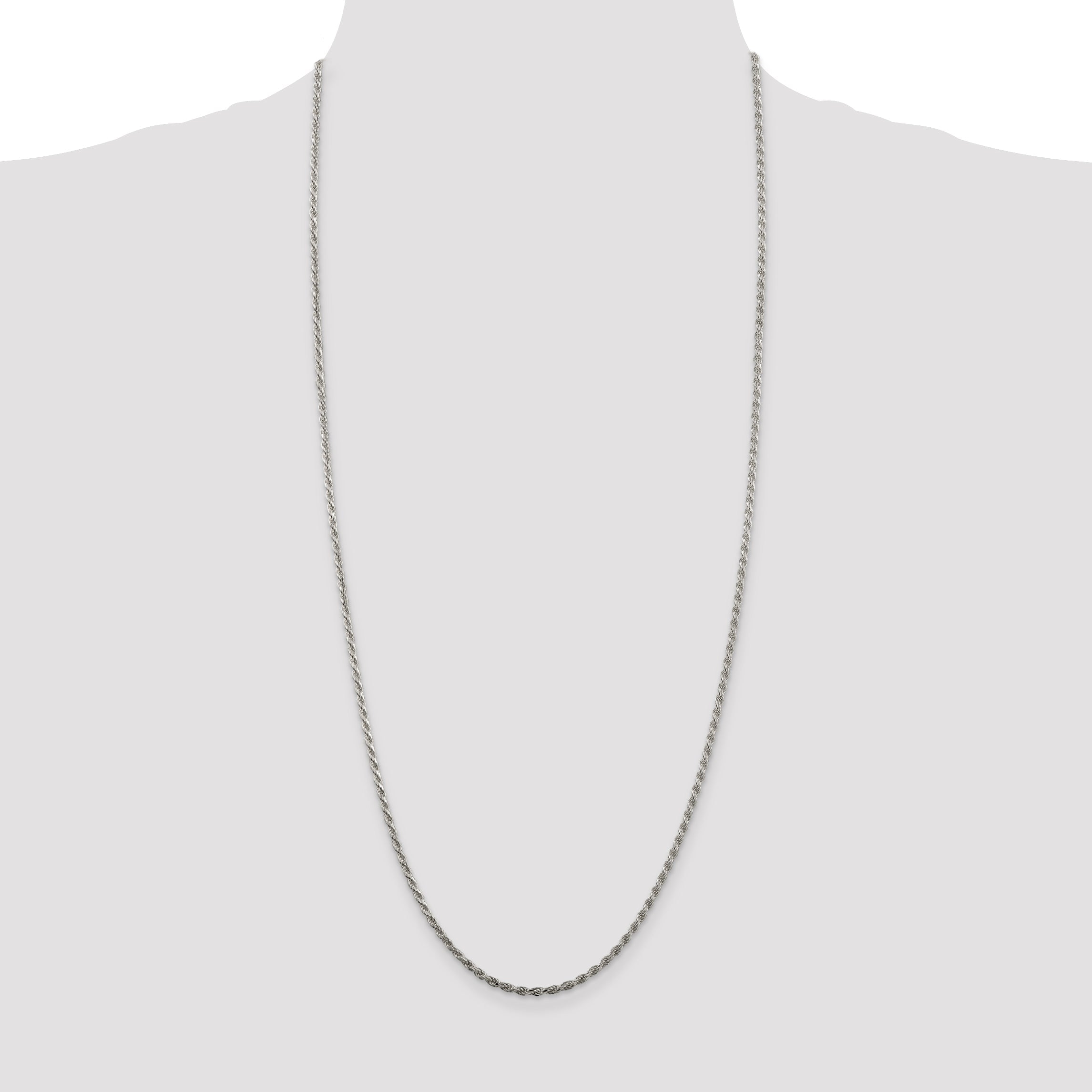 30 Inch Sterling Silver 2.25mm Diamond-Cut Rope Chain Necklace